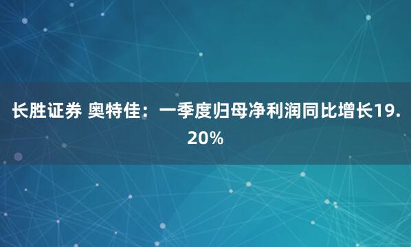 长胜证券 奥特佳：一季度归母净利润同比增长19.20%